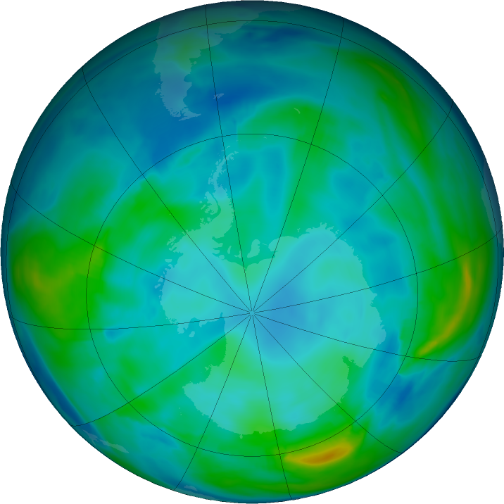 Antarctic ozone map for 22 May 2021